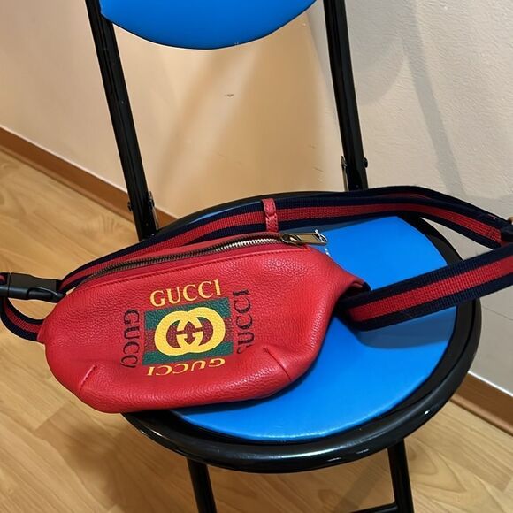 ❤️NWOT Gucci Belt Grained Logo Hibiscus Red Calfskin Cross Body Bag - Picture 14 of 14